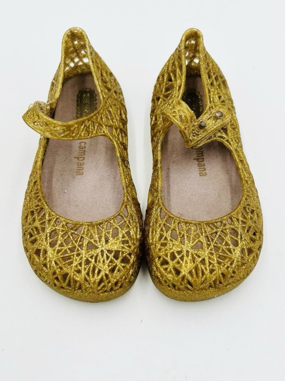 Mini Melissa Campana Zig Zag Gold Glitter Jelly Mary Jane Flats Toddler Size 8